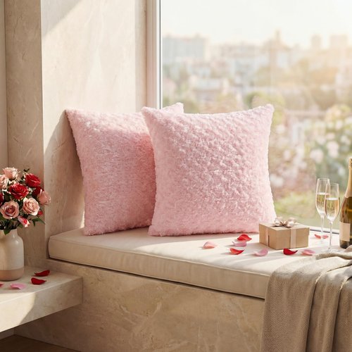 FUTEI Pink Decorative Throw Pillow Covers 18x18 Inch Set of 2,Soft Solid Rose Swirl Textured Cushion Case,Valentine's Day Decor for Couch Living Room