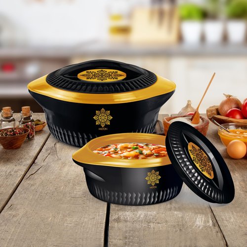 MILTON Royal Regular Casserole 5000/7500/10000, Set of 3, (4.5 Ltrs, 7.5 Ltrs, 10 Ltrs), Black Gold | BPA Free | Food Grade | PU Insulated | Hot & Cold