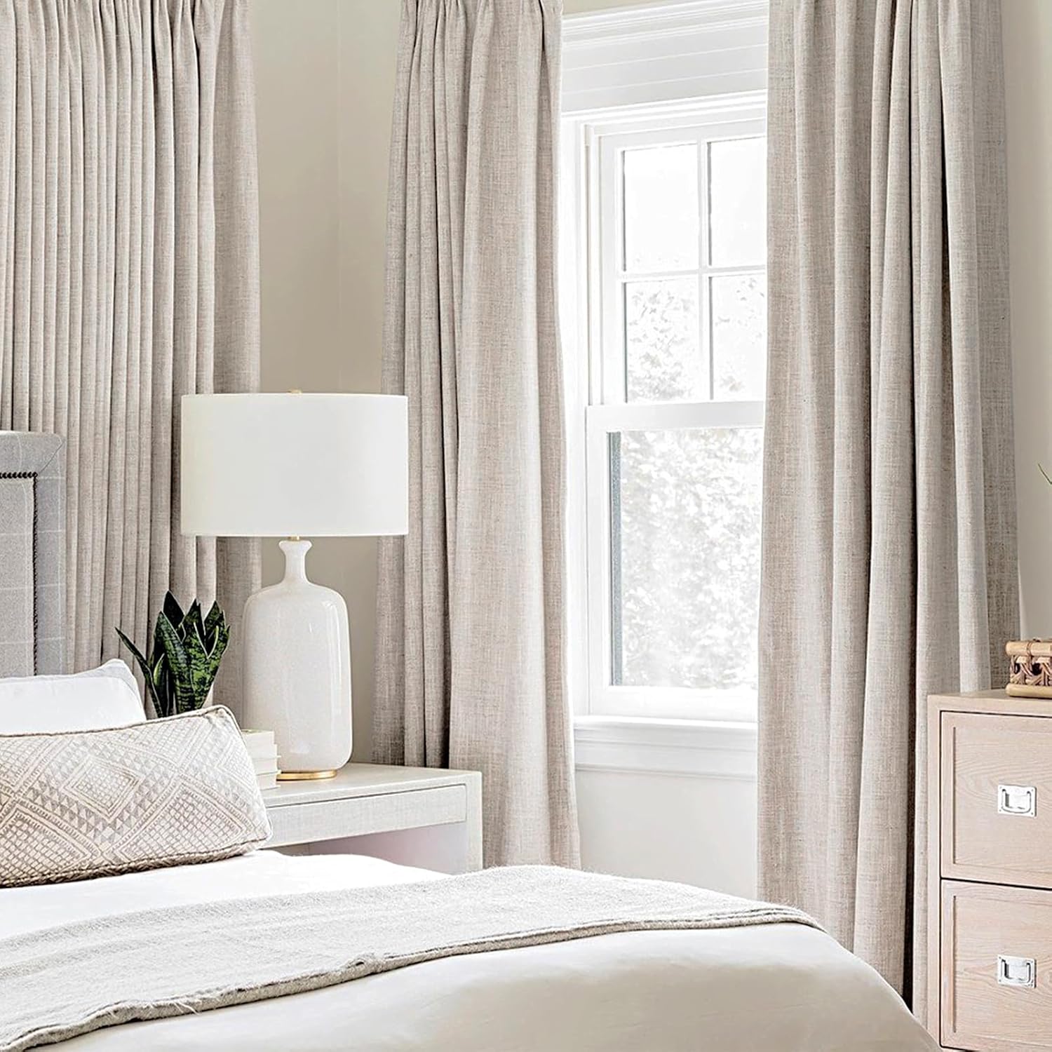MIULEE 100% Blackout Linen Textured Curtains - Thermal Insulated Ivory Grommet Drapes | 52 x 108 Inch (2 Panels)