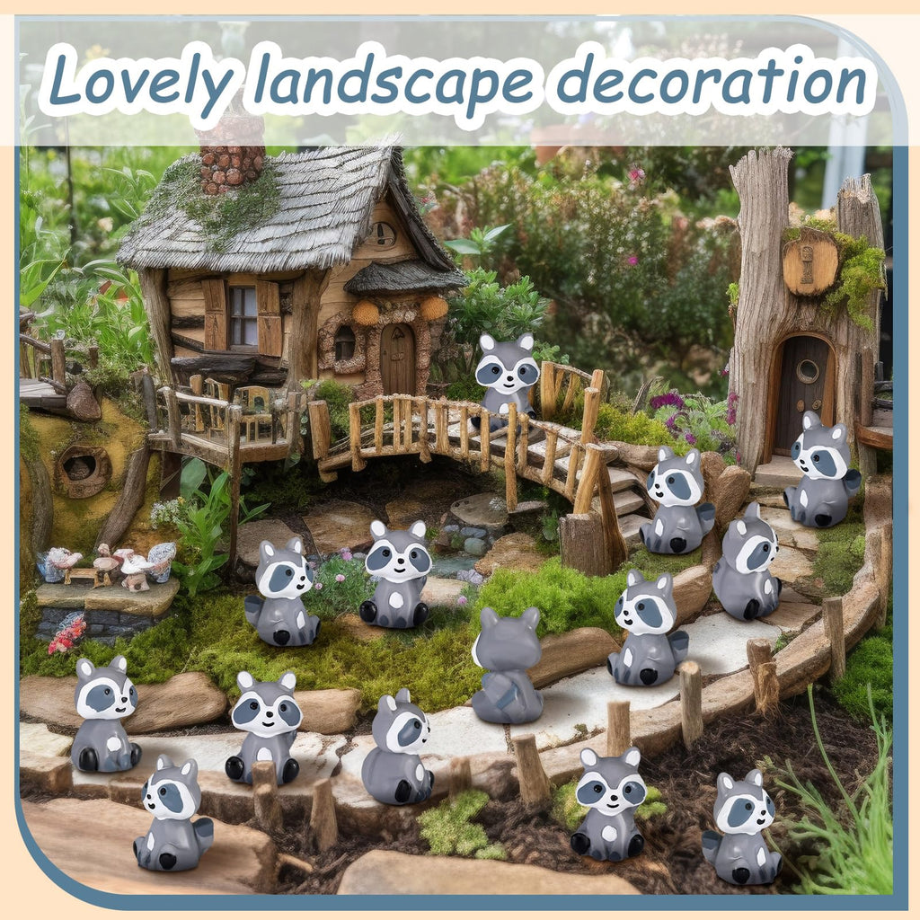 Seenelling 50 Pcs Mini Raccoon Figurine Bulk Resin Miniature Tiny Animals Figures Small Little Cute Raccoon Home Decor for Cabin Lodge Rustic Cake Toppers Desktop Home Decor(Sit)
