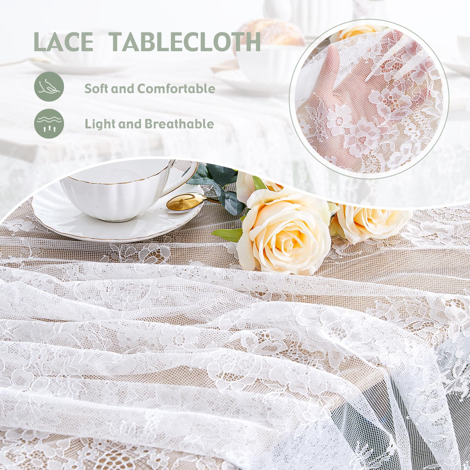 SoarDream White Lace Tablecloth Wedding Lace Fabric 60x120 inches 8Pieces Vintage Lace Overlay Rectangle Outdoor Party Event Decoration Classic Lace Tablecloth