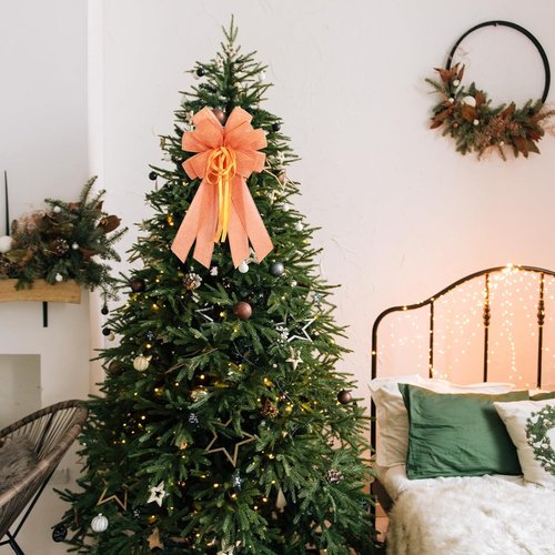 Large Orange Burlap Easter Wreath Bow - Farmhouse Decorative Bow with String | 11.42 x 20.87 Inches
