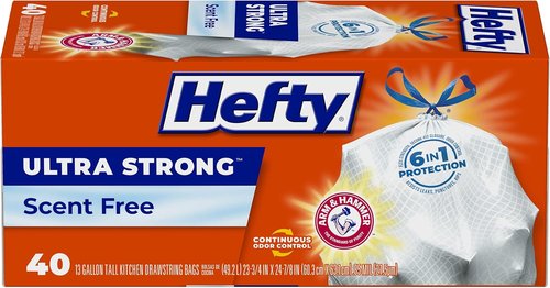 Hefty Ultra Strong 13 Gallon Trash Bags - Drawstring Closure for Odor Control | 40 Unscented Bags