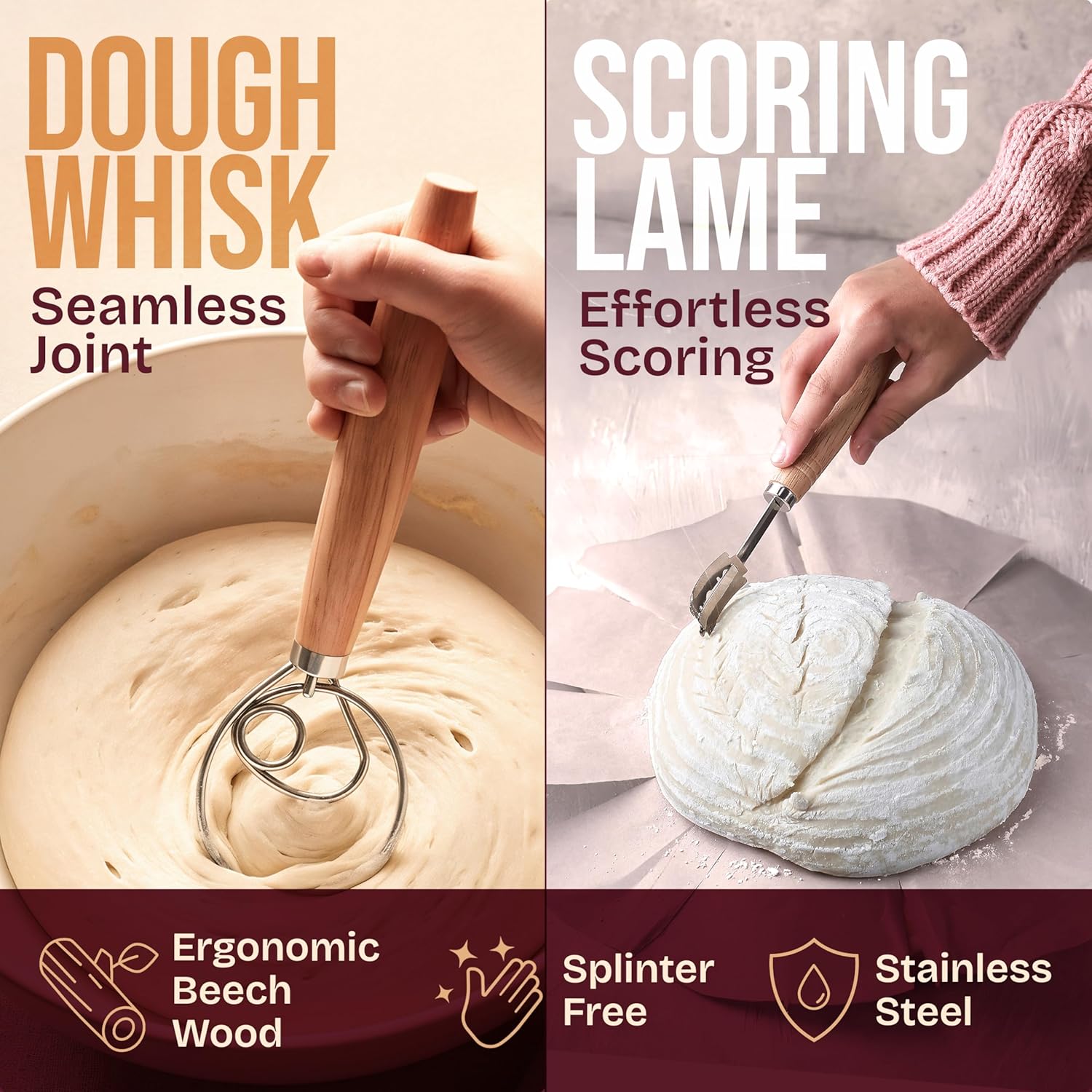 Superbaking Sourdough Starter Kit - 9" Round Banneton Bread Proofing Basket Set with Silicone Sling