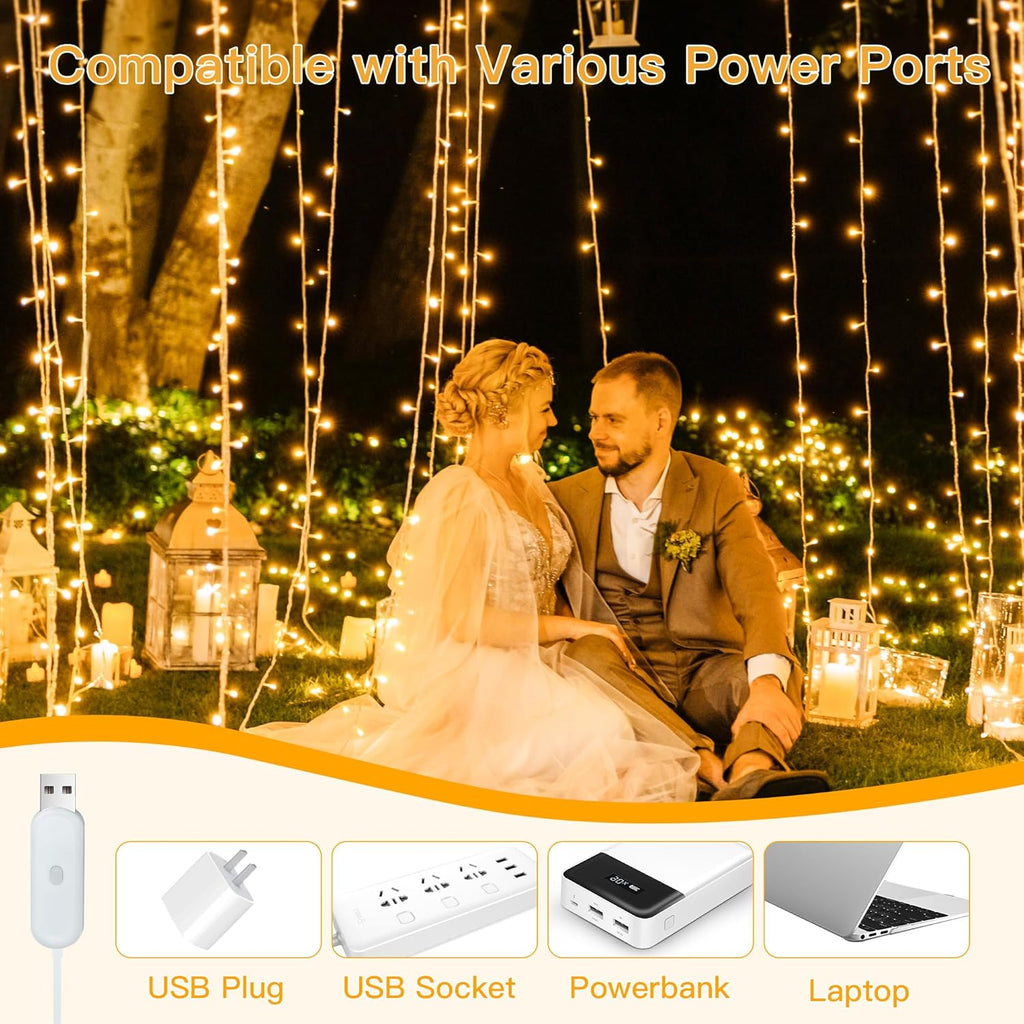 Ollny Curtain Lights - 200 LED String Lights with Remote & Timer | 6.6x6.6ft Warm White Fairy Light for Indoor Decor