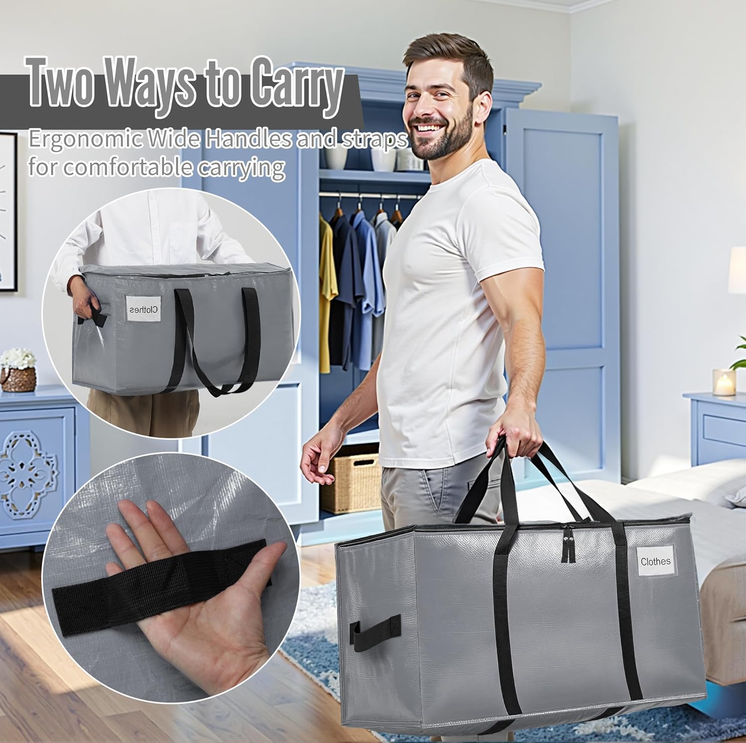 BAGAIL Extra Large Heavy Duty Moving Bags - Strong Handles for Easy Transport | 16 Pack in Grey