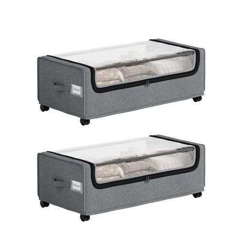 VicHomey Under Bed Storage With Wheels, Tall Under The Bed Storage, Underbed Storage Containers With Lids, Metal Frame, 90L Capacity, Large Size