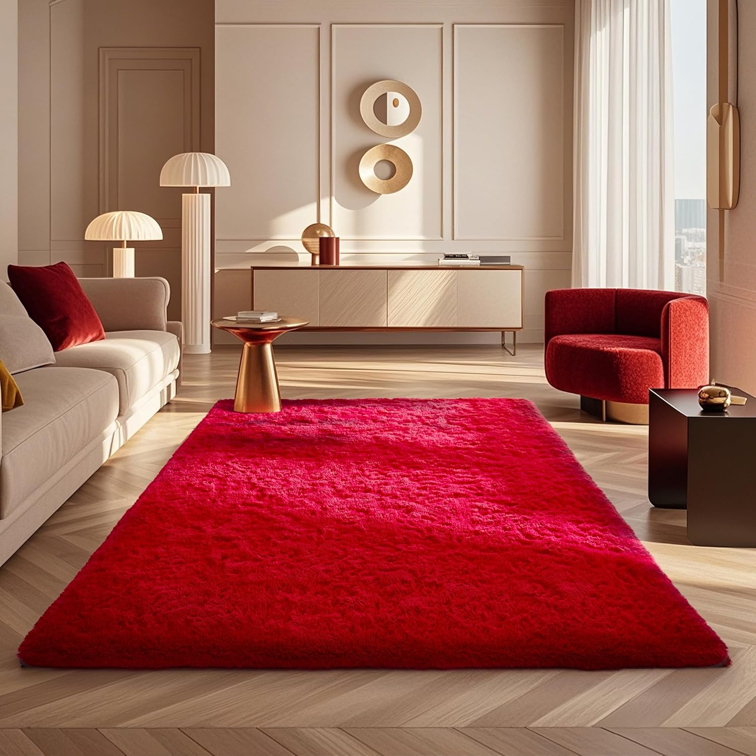 Ophanie Red Area Rug - Plush Soft Shaggy Carpet for Bedroom & Living Room | 4x6 Indoor Floor Decor