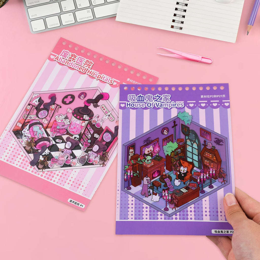 20 Sets 3D Sticker Scenes, Make Your Own 3D House Stickers Therapy, Miniature Scene Stickers for Halloween (style2)