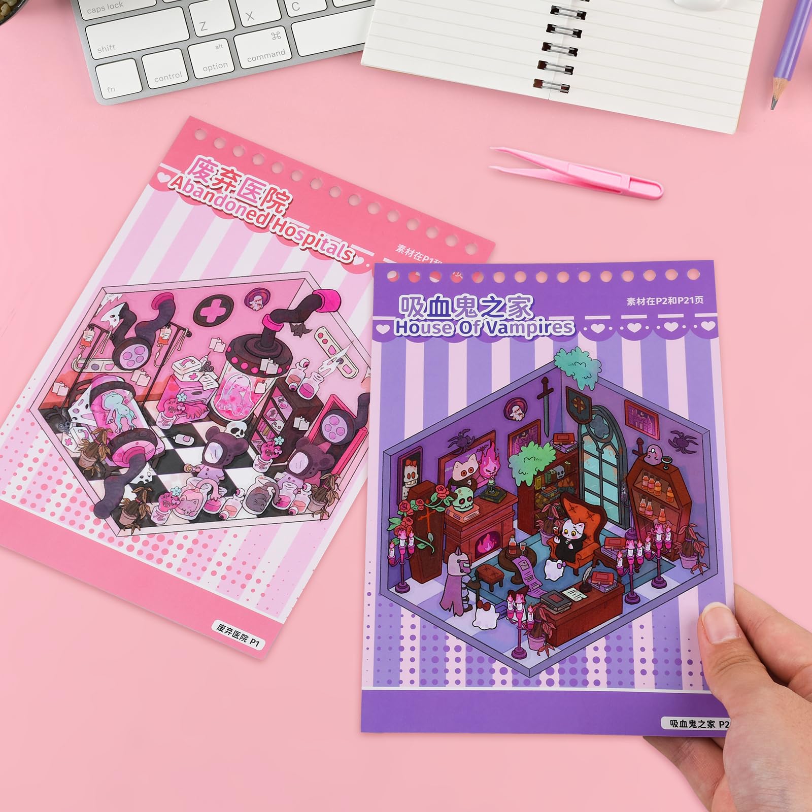 20 Sets 3D Sticker Scenes, Make Your Own 3D House Stickers Therapy, Miniature Scene Stickers for Halloween (style2)