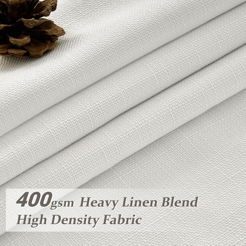 Skiennix 100% Blackout Linen Curtains - 96-Inch Insulated Heavy Drapes for Sliding Glass Doors | Off Beige