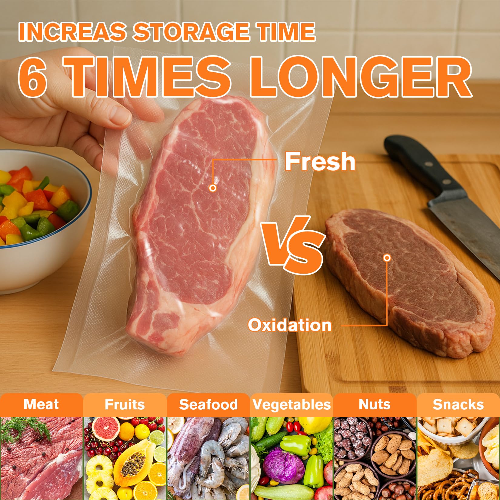 FUNFERY Precut Vacuum Sealer Bags for Food, 200 Quart 8" x 12", Food Long-Term Storage and Sous Vide Commercial-Grade Bag, BPA Free for Microwave, Boiling,Sous Vide, Refrigerator