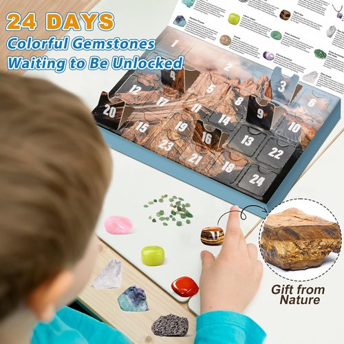 Crystal Advent Calendar 2024 - 24-Day Gemstone & Geode Collection for DIY Bracelets & Necklaces
