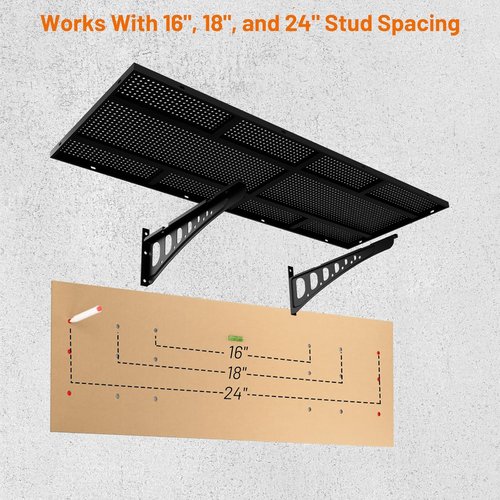 Heavy Duty Garage Shelving by [Brand Name] - 2-Pack 1.5x4ft Wall-Mounted Metal Racks with Install Kit & Hooks, Black
