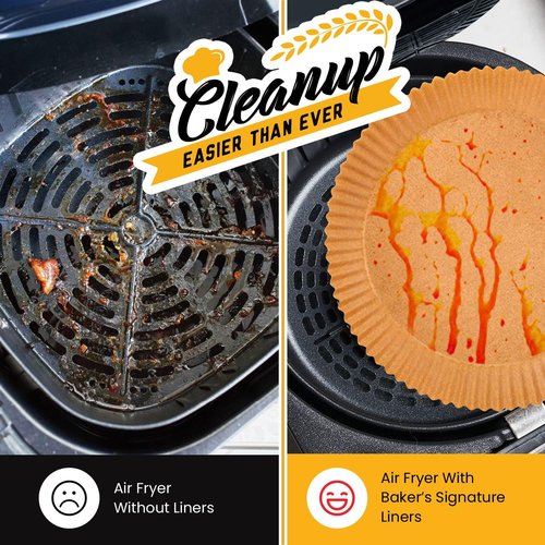 Baker's Signature Air Fryer Liners - 125 Pcs Non-Stick Disposable Parchment Paper for 2-4 Qt Air Fryers