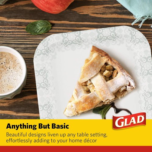 Glad Heavy Duty Paper Plates - Soak Proof & Cut Proof Disposable Plates | 7 Inch, Grey Victorian Pattern, 50 Count