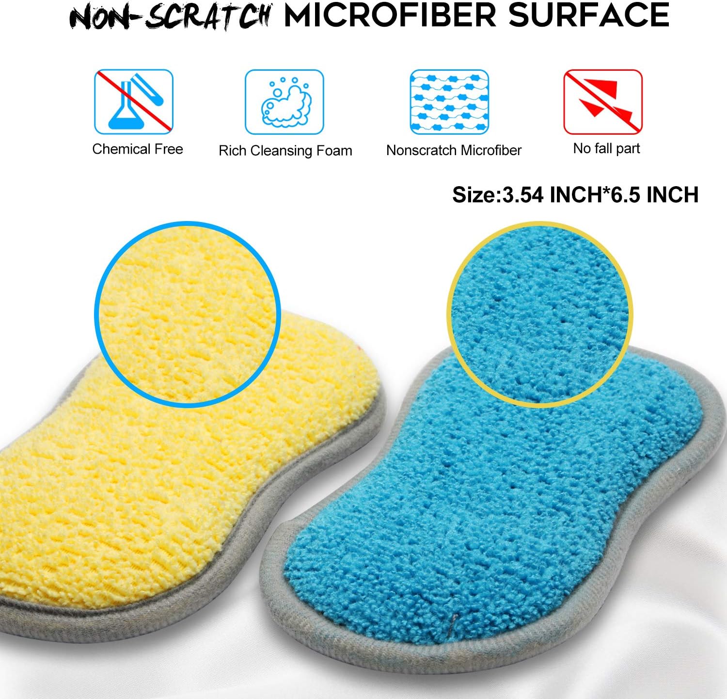 Skiennix Dual-Sided All-Purpose Sponges - Non-Scratch Kitchen Dish Cleaning Scrubbers | Soft Microfiber, 6-Pack