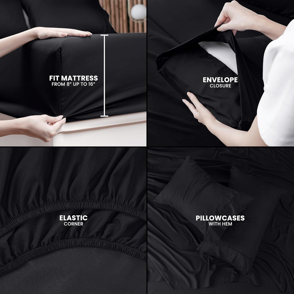 Utopia Bedding Queen Bed Sheets Set - Soft Brushed Microfiber | Fade & Shrinkage Resistant - Black