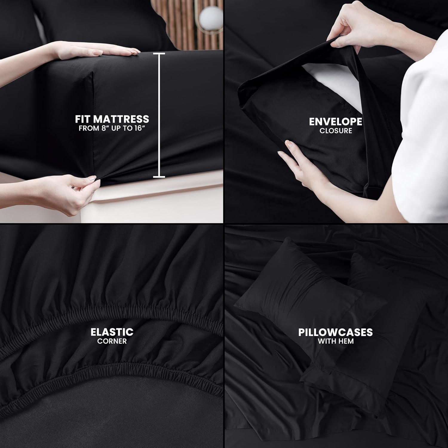 Utopia Bedding Queen Bed Sheets Set - Soft Brushed Microfiber | Fade & Shrinkage Resistant - Black