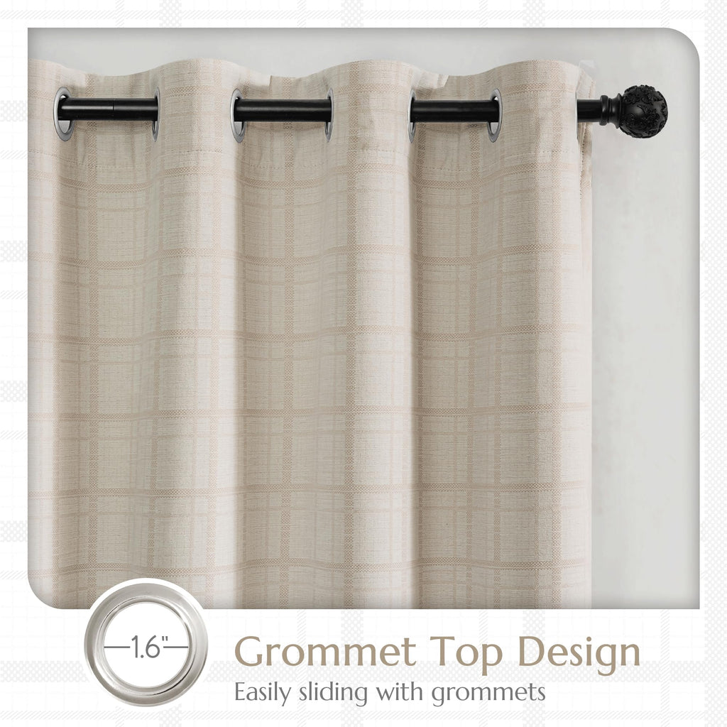 Beauoop Beige Plaid Jacquard Blackout Curtains 84 Inches Long 2 Panels for Bedroom Living Room Gingham Checkered Room Darkening Thermal Insulated Soundproof Grommet Window Drapes, 52x84 2 Set