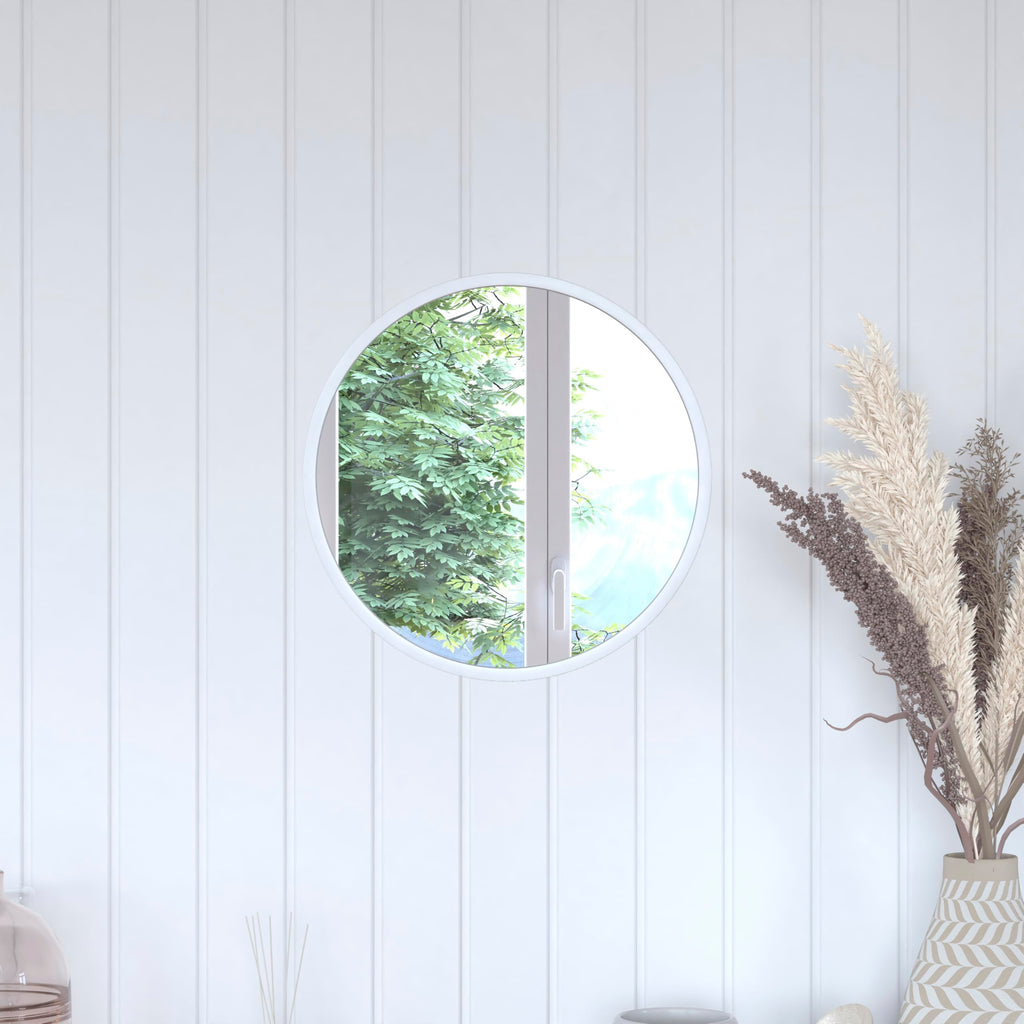 Flash Furniture Julianne Large Round Wall Mirror - Silver Circle Accent Mirror - 16" Vanity Mirror - for Bathroom, Vanity, Entryway, Dining Room, & Living Room
