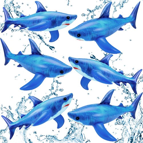 Leyndo 6 Pieces 23.6 Inch Summer Shark Pool Decorations Large Shark Pool Beach Balls Birthday Party Decorations Animal Ornament for Birthday Party Decor Supplies Gift