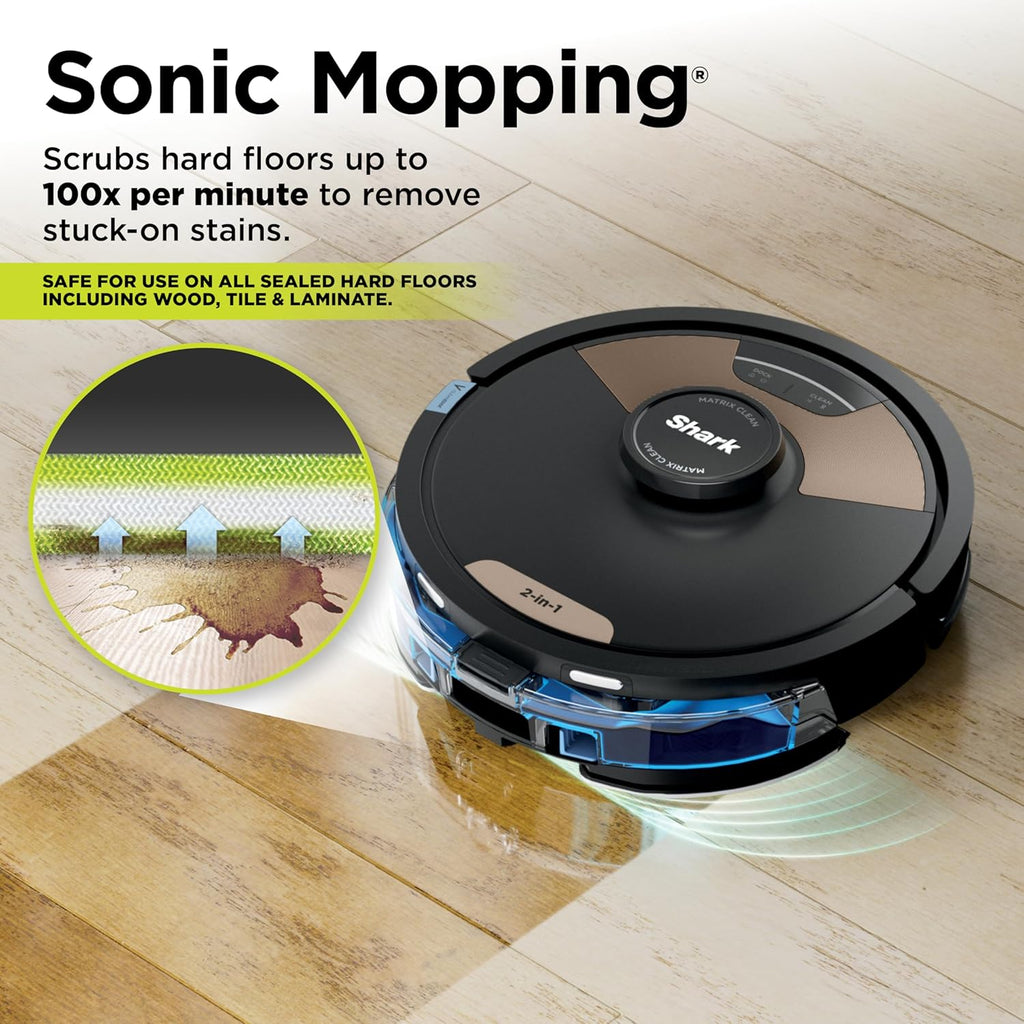 Shark Matrix Plus 2-in-1 Robot Vacuum & Mop - Sonic Mopping, HEPA Filter, WiFi, Black/Gold