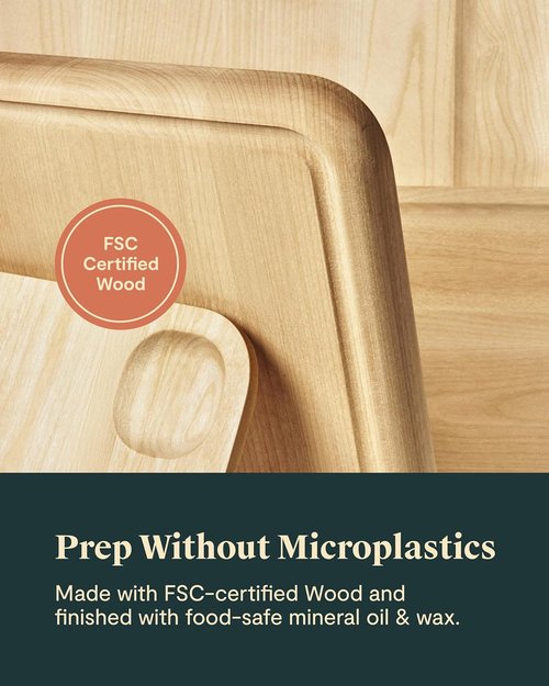Caraway 4-Piece Double-Sided Wood Cutting Board Set | FSC-Certified Birch Wood, Mineral Oil Finish, 3 Sizes