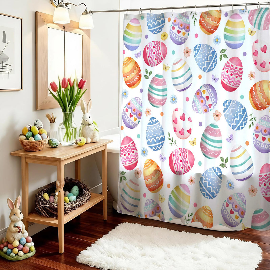 Mocsicka Easter Eggs Shower Curtain Happy Easter Bathroom Shower Curtain Spring Holiday Waterproof Fabric Shower Curtains Bathtub Decor with 12 Hooks 72 X 72 Inches