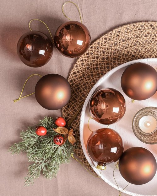 DN DECONATION Brown Glass Christmas Ball Ornaments - Set of 9 Hanging Baubles for Tree Decoration