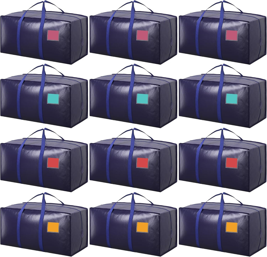 Skiennix 12 Pack Moving Bags - Extra Large 93L Heavy Duty Waterproof Storage Totes | Dark Blue for Home Organization & Moving