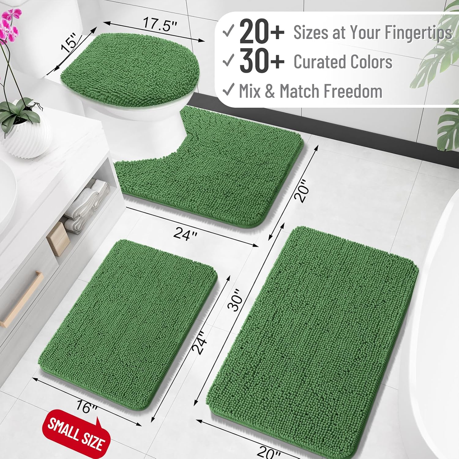 OLANLY Large Bathroom Rugs - Extra Soft Chenille Bath Mats | Quick Dry, Machine Washable, Olive Green 70x46