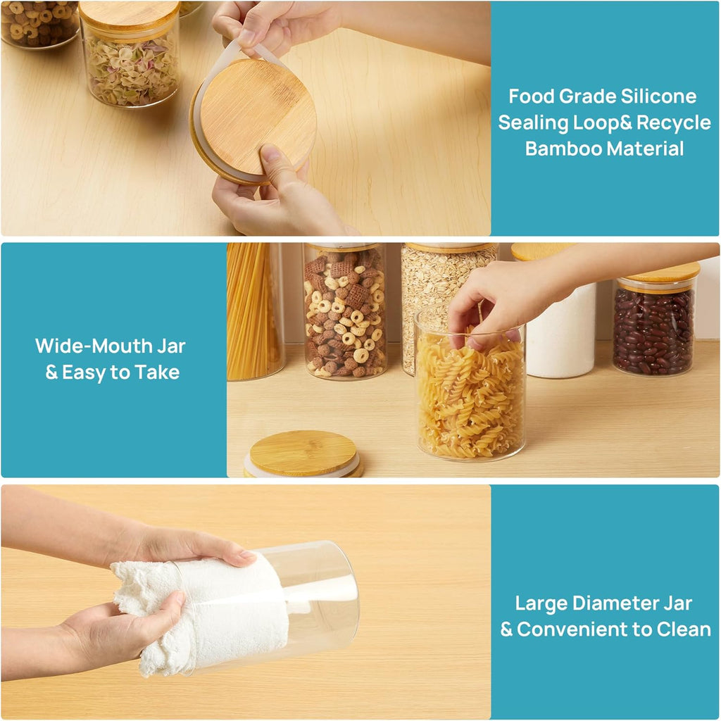 Vtopmart Glass Food Storage Jars - 7 Pack Airtight Kitchen Containers with Bamboo Lids for Pantry Organization