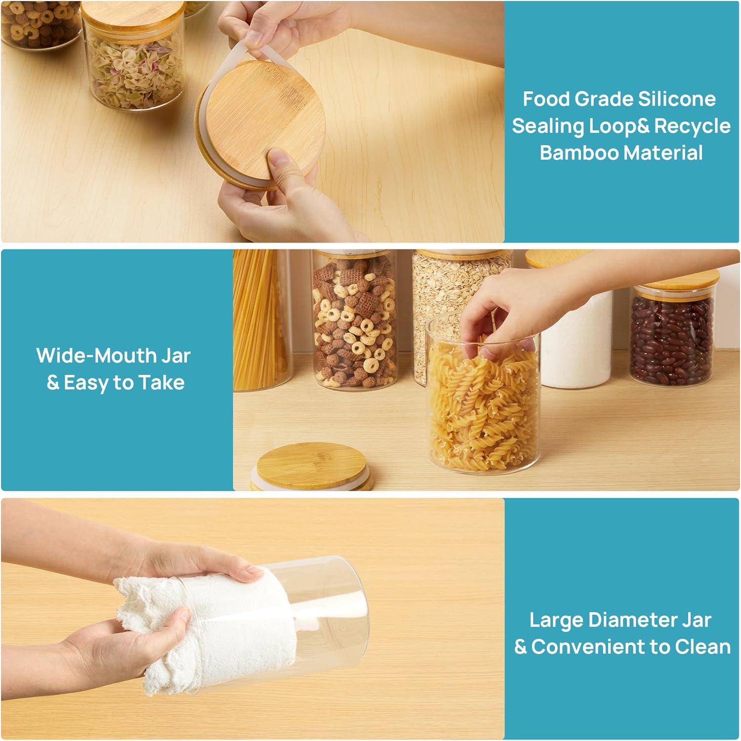 Vtopmart Glass Food Storage Jars - 7 Pack Airtight Kitchen Containers with Bamboo Lids for Pantry Organization