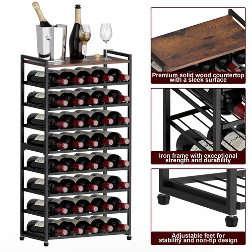 Alytree 40 Bottle Wine Rack Freestanding Floor, 8-Tier Wine Storage Racks with Table Top, Detachable Wine Bottle Holder, Bar Stand Display Shelf for Kitchen, Bar, 18" L x 9.3" W x 33" H