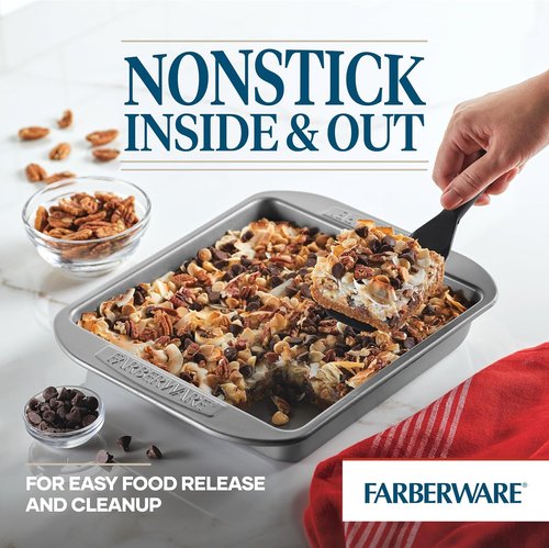 Farberware Nonstick Bakeware - 9-Inch Square Cake Pan for Effortless Baking | Gray Finish