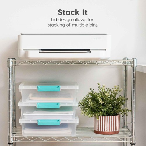 IRIS USA Craft Storage Bins - 6 Qt. Clip Box Set with Lids | Stackable Clear & Seafoam Blue | 4-Pack for Art Supplies & Organizing
