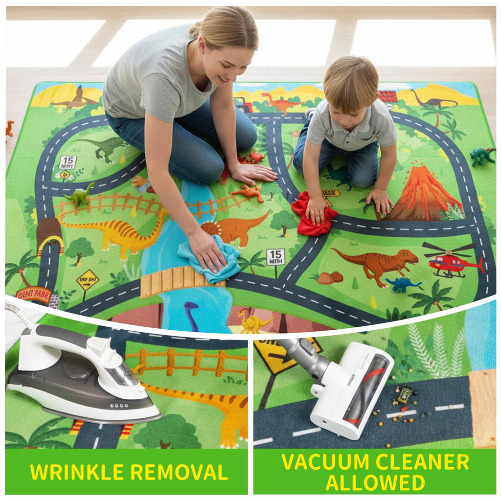 Car Rugs for Kids Toy,78.7"X59" Dinosaur Road Rugfor Kids,Non Slip Dino Safari Cars Track Rug,Washable Kids Carpet Playmat Rug for Playroom Bedroom Boys,Track Play Carpet for Kid