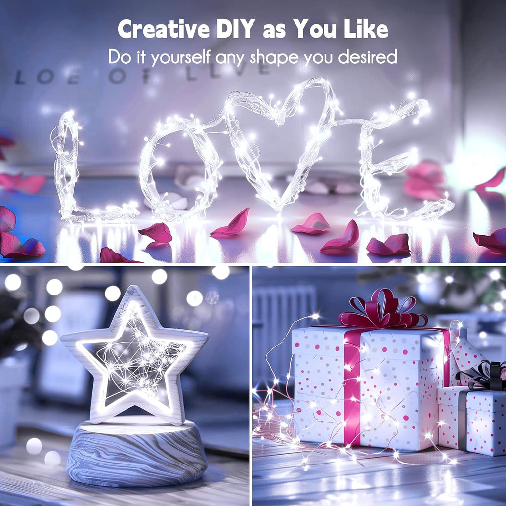 Minetom Fairy Lights - 100 LEDs 33 Feet Waterproof Silver Wire String Lights | Pure White for Indoor/Outdoor Decor