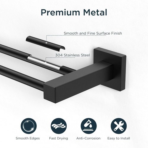 FORIOUS Double Towel Bar - 24 Inch Heavy Duty SUS304 Stainless Steel | Matte Black Finish
