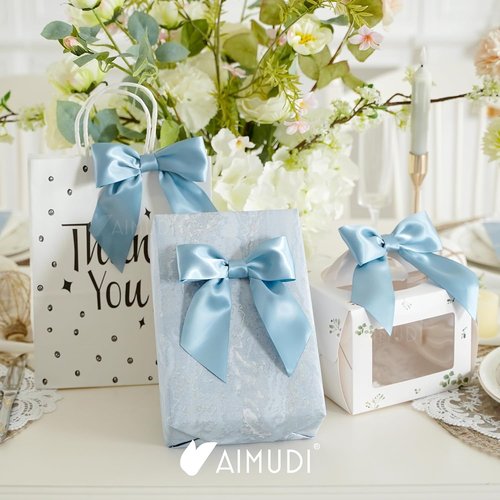 AIMUDI Satin Bows - Dusty Blue Premade Ribbon Bows for Gift Wrapping & Decorations | 5.5" | 24 PCs