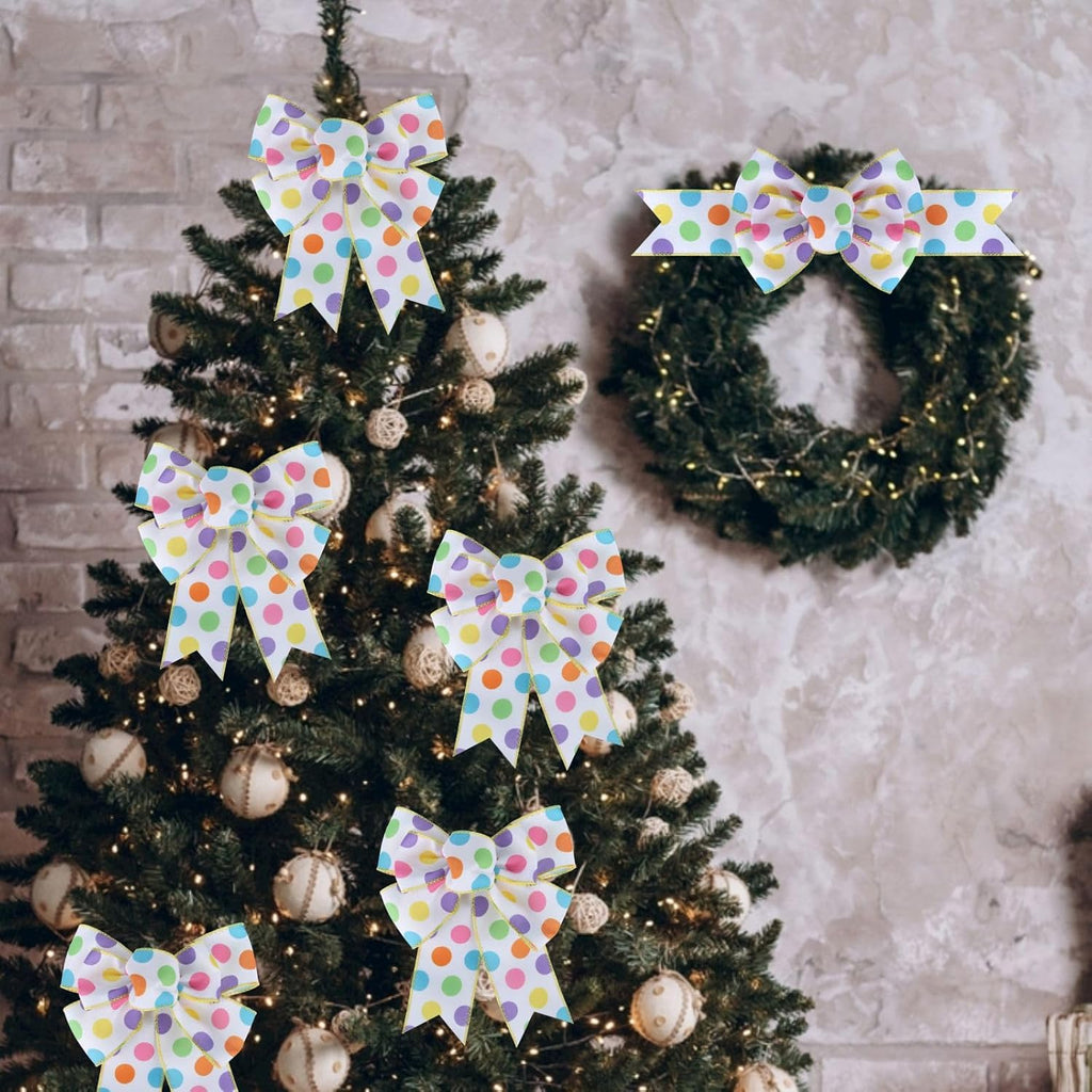 Meseey Burlap Wired Ribbon - Handmade Polka Dot Bows for Wreaths & Gift Wrapping | 2 Pcs Set