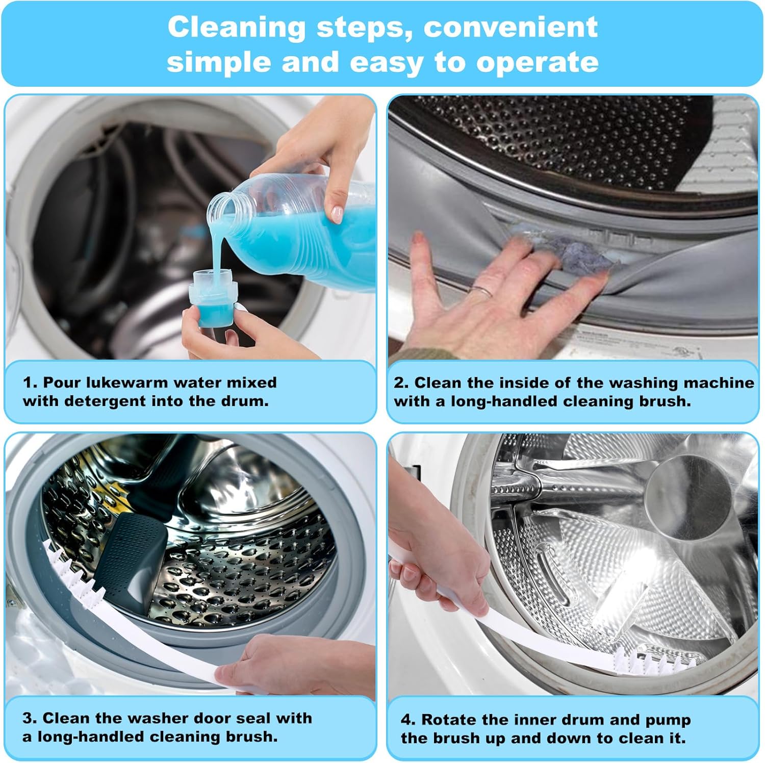Palksky Washing Machine Cleaning Brush Set - 1 Drum Slot & 5 Crevice Brushes for Front Load Washers