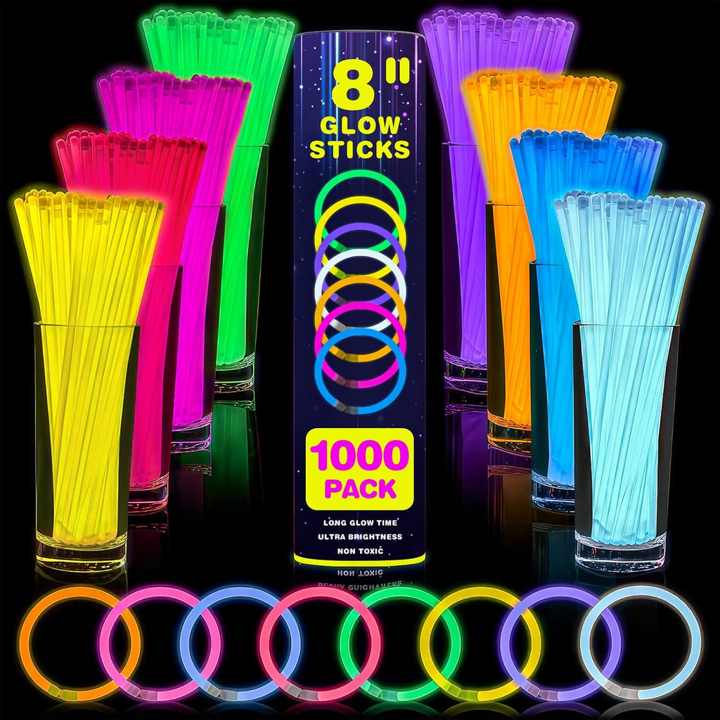 YixangDD 1000 PCS Ultra Bright Glow Sticks - 8 Inch Party Pack for Bracelets & Necklaces