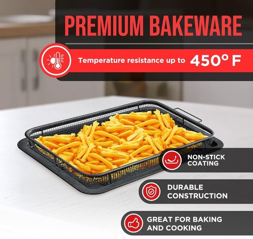 Bakken Swiss Crisper Tray - Large Non-Stick Gray Marble Coating | 2-Piece Set for Healthier Cooking