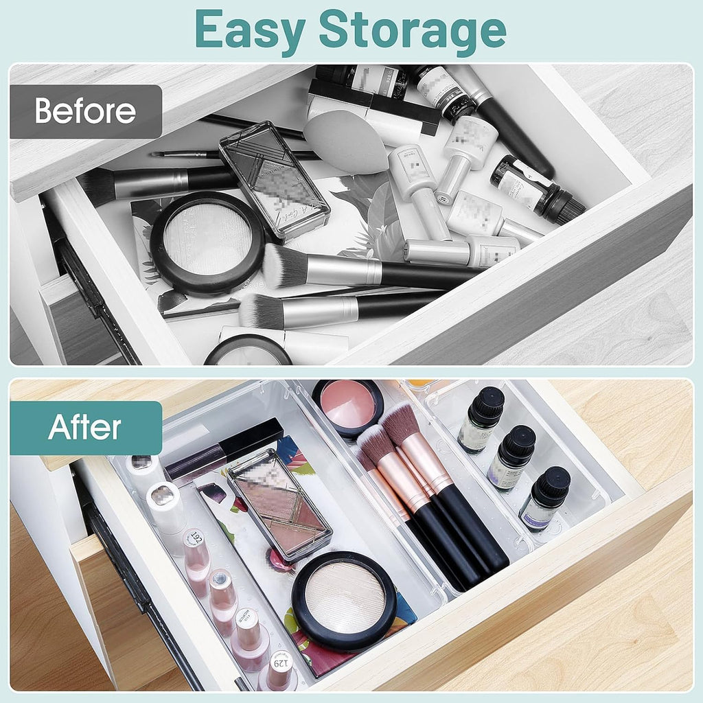 WOWBOX 25 PCS Clear Plastic Drawer Organizer Set - Versatile Dividers for Makeup, Jewelry & Gadgets | 4 Sizes