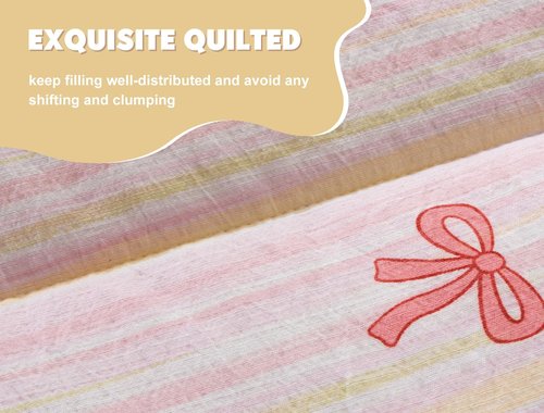 Meeting Story 3pcs Kids Comforter Set Twin Zipper Bedding Set for Girls,Bow Bedding Set Princess Comforter Set for Kid,All in one Zipper Bedding（Lightpink,Twin）
