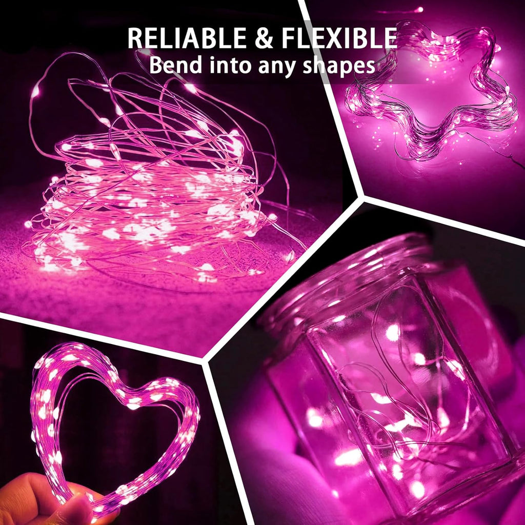 Skiennix 20 LED Pink Fairy Lights - 7Ft Twinkle String Lights | Battery Operated & Waterproof for Parties, Weddings, Christmas, Valentine's Day Centerpieces