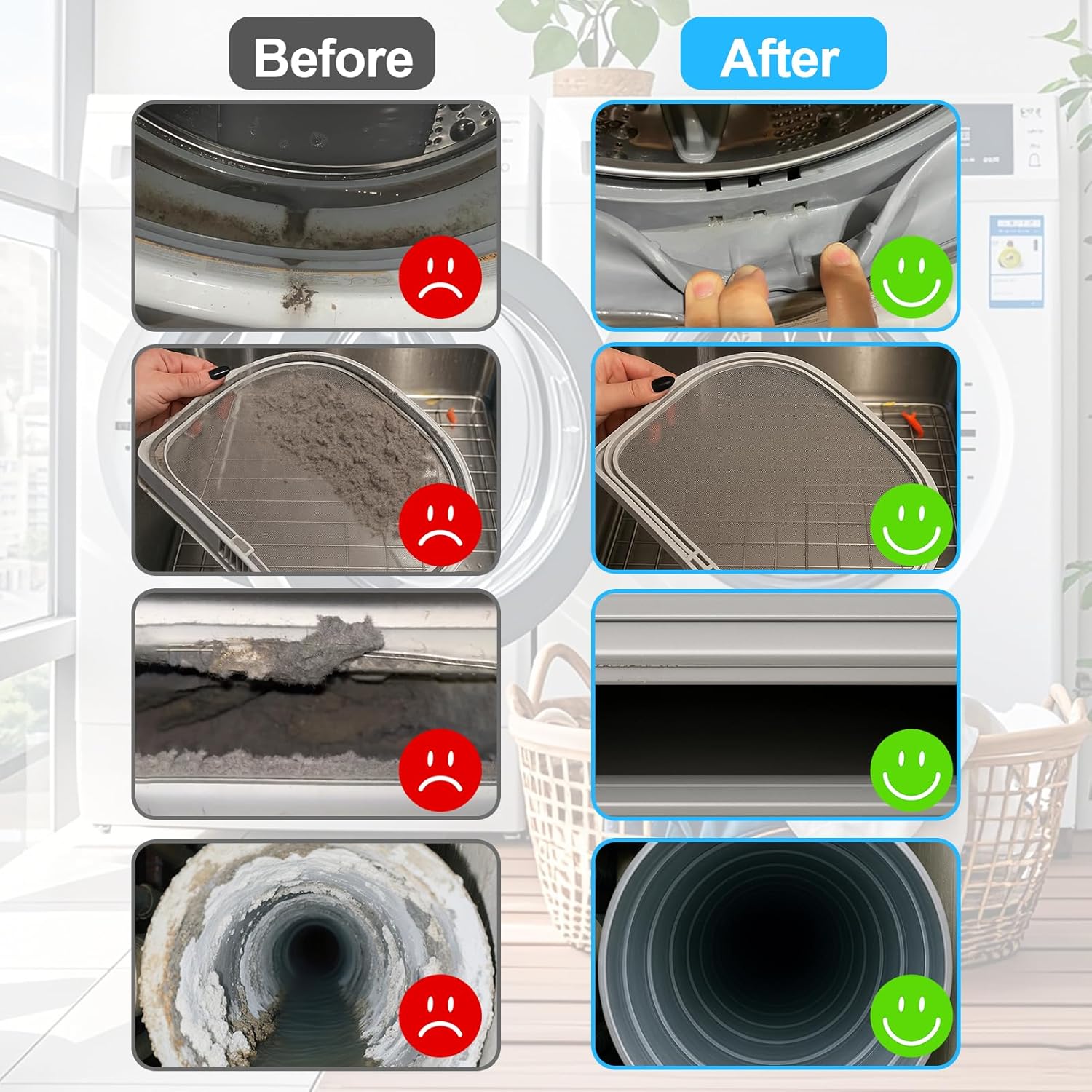 XANGNIER Dryer Vent Cleaner Kit - 5 Pack Flexible Lint Brush & Trap Cleaning Tools for Laundry Room
