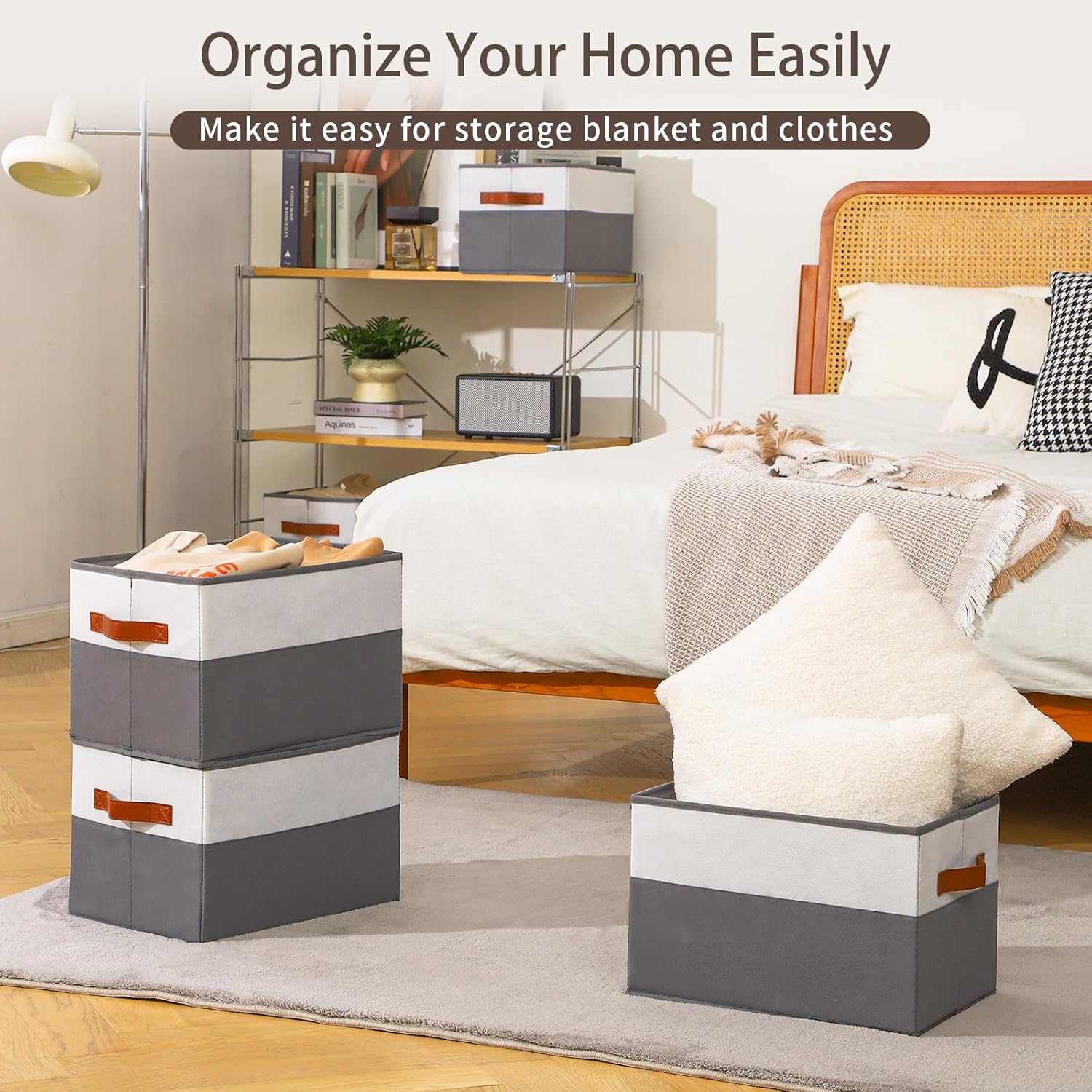 Skiennix Large Storage Bins - Collapsible Fabric Organizers with Handles | 6 Pack for Clothes & Blankets